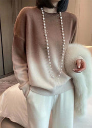 Women Rose Gradient Color O-Neck Cozy Cashmere Knit Sweaters Fall