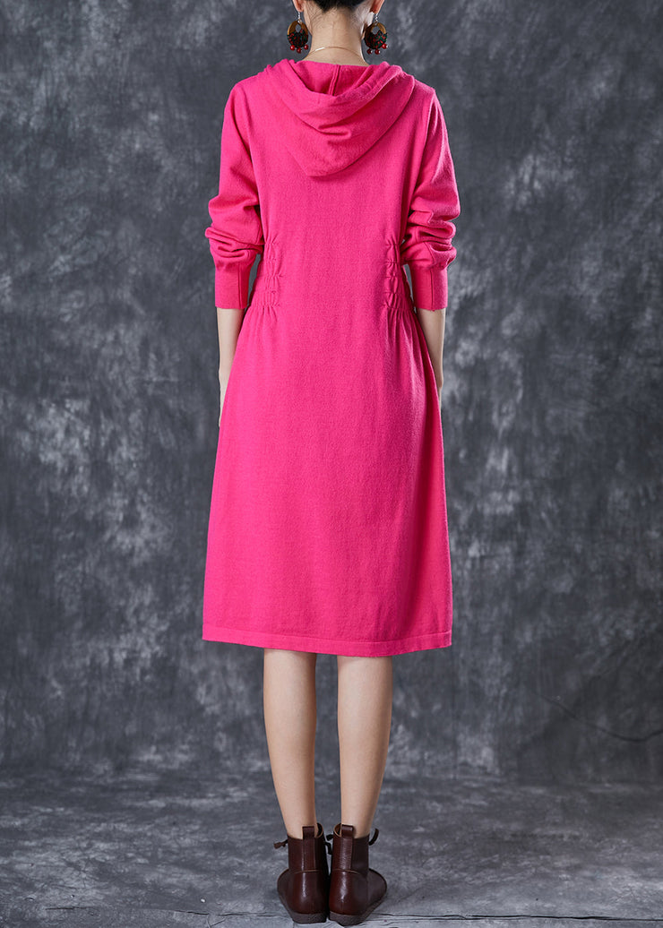 Women Rose Hooded Elastic Waist Knit Dresses Fall