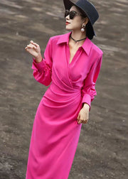 Women Rose Peter Pan Collar Wrinkled Cotton Dresses Long Sleeve