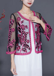 Women Rose Sequins Hollow Out Tulle Cardigan Summer