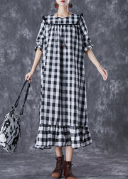 Women Ruffled Patchwork Plaid Cotton Ankle Dress Summer