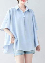 Women Sky Blue Oversized Low High Design Chiffon Shirt Summer