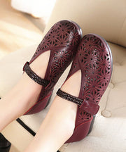 Women Splicing Buckle Strap Flats Purple Cowhide Leather