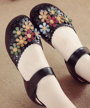 Women Splicing Hollow Out Walking Sandals Black Genuine Leather