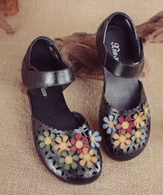 Women Splicing Hollow Out Walking Sandals Black Genuine Leather