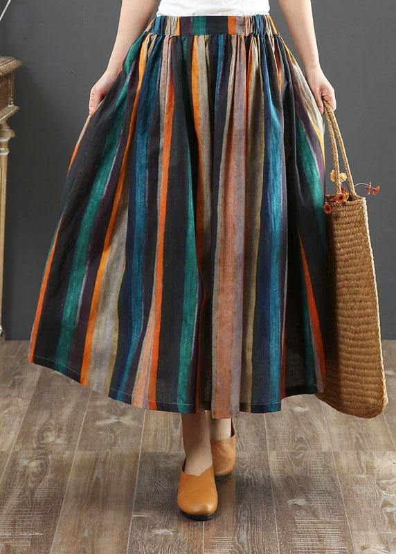 Women Striped A Line Retro Print Skirts Linen - bagstylebliss