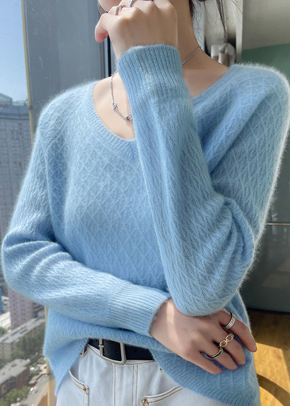 Women Versatile Pink V Neck Knit Sweaters Top Winter