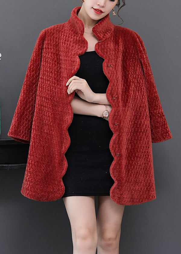 Women Watermelon Red Oversized Thick Cashmere Jackets Winter