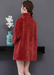 Women Watermelon Red Oversized Thick Cashmere Jackets Winter