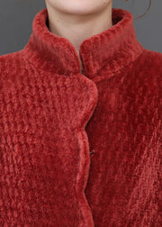 Women Watermelon Red Oversized Thick Cashmere Jackets Winter