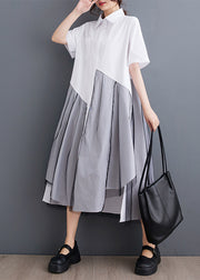 Women White Asymmetrical Tulle Patchwork Maxi Dress Short Sleeve