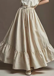 Women White Elastic Waist Exra Large Hem Linen Skirt Summer