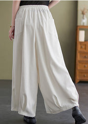 Women White Oversized Draping Cotton Pants Summer