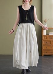 Women White Oversized Draping Cotton Pants Summer