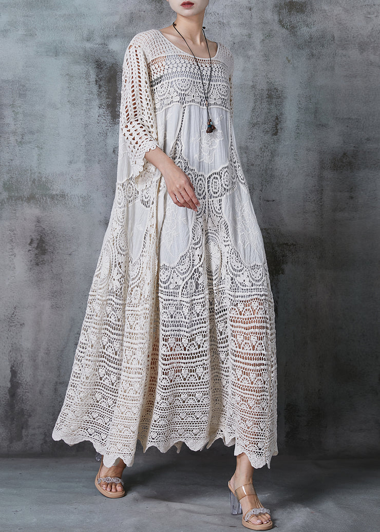 Women White Oversized Hollow Out Lace Long Dress Summer