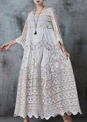 Women White Oversized Hollow Out Lace Long Dress Summer