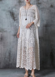 Women White Oversized Hollow Out Lace Long Dress Summer