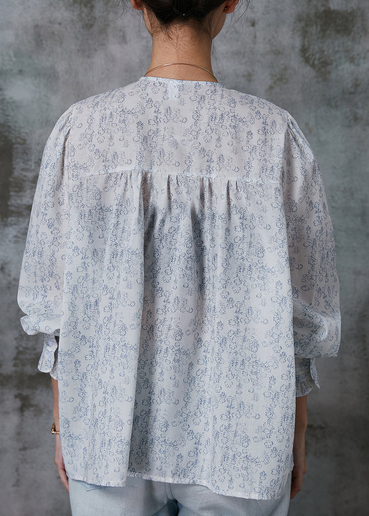Women White Oversized Print Wrinkled Cotton Shirt Top Spring