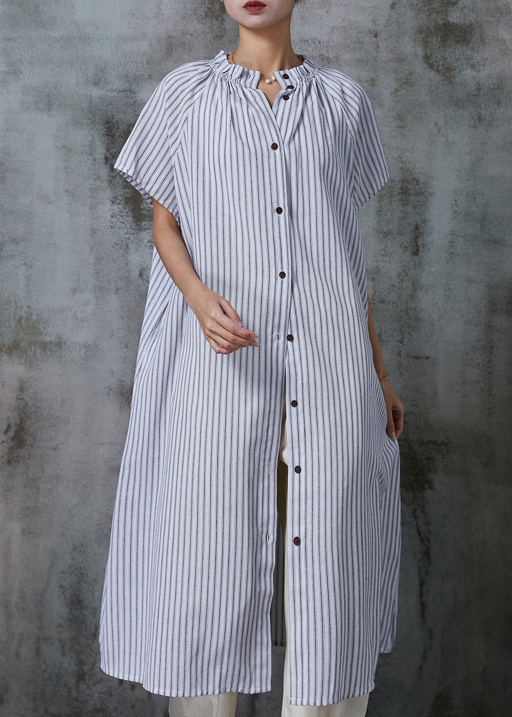 Women White Oversized Striped Cotton Shirt Dresses Summer