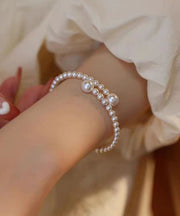 Women White Pearl Adjustable Solid Cuff