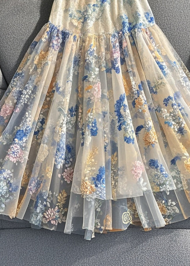 Women White Print Silm Fit Tulle Skirts Summer