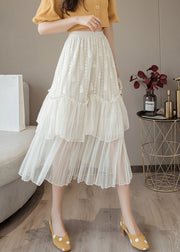 Women White Ruffled High Waist Chiffon Skirt Summer