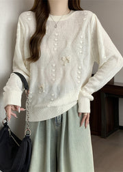 Women White Tasseled Butterfly Knit Tops Fall