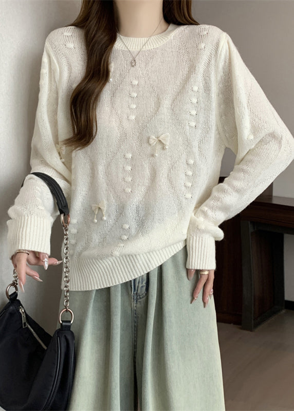 Women White Tasseled Butterfly Knit Tops Fall