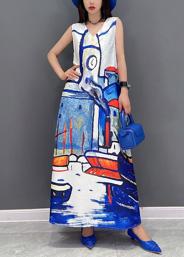 Women White V Neck Tie Dye Chiffon Beach Dresses Summer