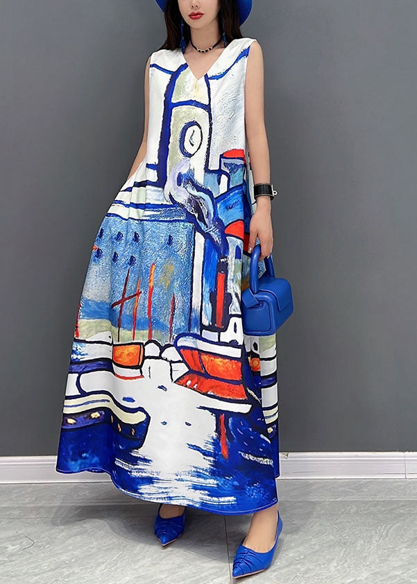 Women White V Neck Tie Dye Chiffon Beach Dresses Summer