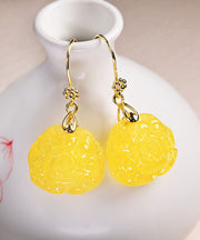 Women Yellow 14K Gold Amber Beeswax Floral Drop Earrings