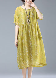 Women Yellow Embroideried Patchwork Linen Tops And Spaghetti StrapTwo Piece Set Summer