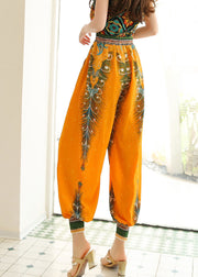 Women Yellow High Waist Print Lantern Pants Spring