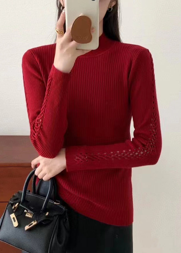 Women Yellow Hollow Out Solid Knit Sweater Fall