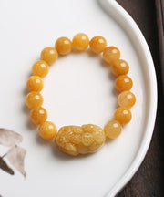 Women Yellow Jade A Mythical Wild Animal Beaded Bracelet