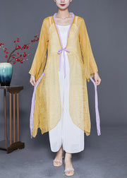 Women Yellow Lace Up Patchwork Chiffon UPF 50+ Cardigan Summer