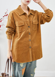 Women Yellow Oversized Pockets Corduroy Coats Fall