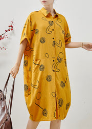 Women Yellow Oversized Print Cotton Holiday Dress Summer