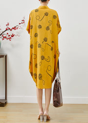 Women Yellow Oversized Print Cotton Holiday Dress Summer