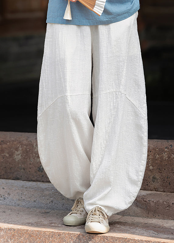 Women Yellow Pockets Elastic Waist Linen Pants Fall