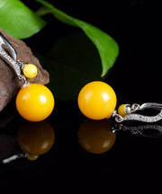 Women Yellow Sterling Silver Beeswax Ball Drop Earrings