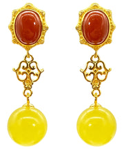 Women Yellow Sterling Silver Overgild Agate Beeswax Drop Earrings