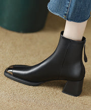 Women Zippered Splicing Elegant Chunky Boots Brown Cowhide Leather