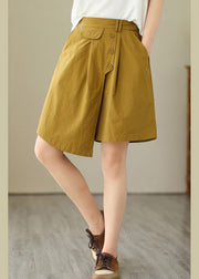 Yellow Asymmetrical Button Wide Leg Shorts