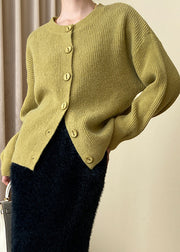 Yellow Cozy Knit Coats O Neck Long Sleeve