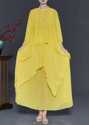 Yellow Draping Chiffon Two Pieces Set Asymmetrical Design Fall