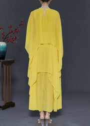 Yellow Draping Chiffon Two Pieces Set Asymmetrical Design Fall