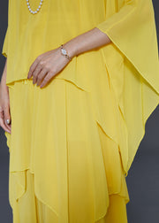 Yellow Draping Chiffon Two Pieces Set Asymmetrical Design Fall