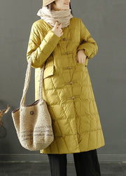 Yellow Duck Down Puffer Jacket Stand Collar Oriental Button Winter