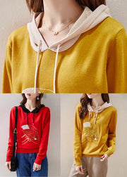 Yellow Lace Up Patchwork Knit Embroideried Long Sleeve